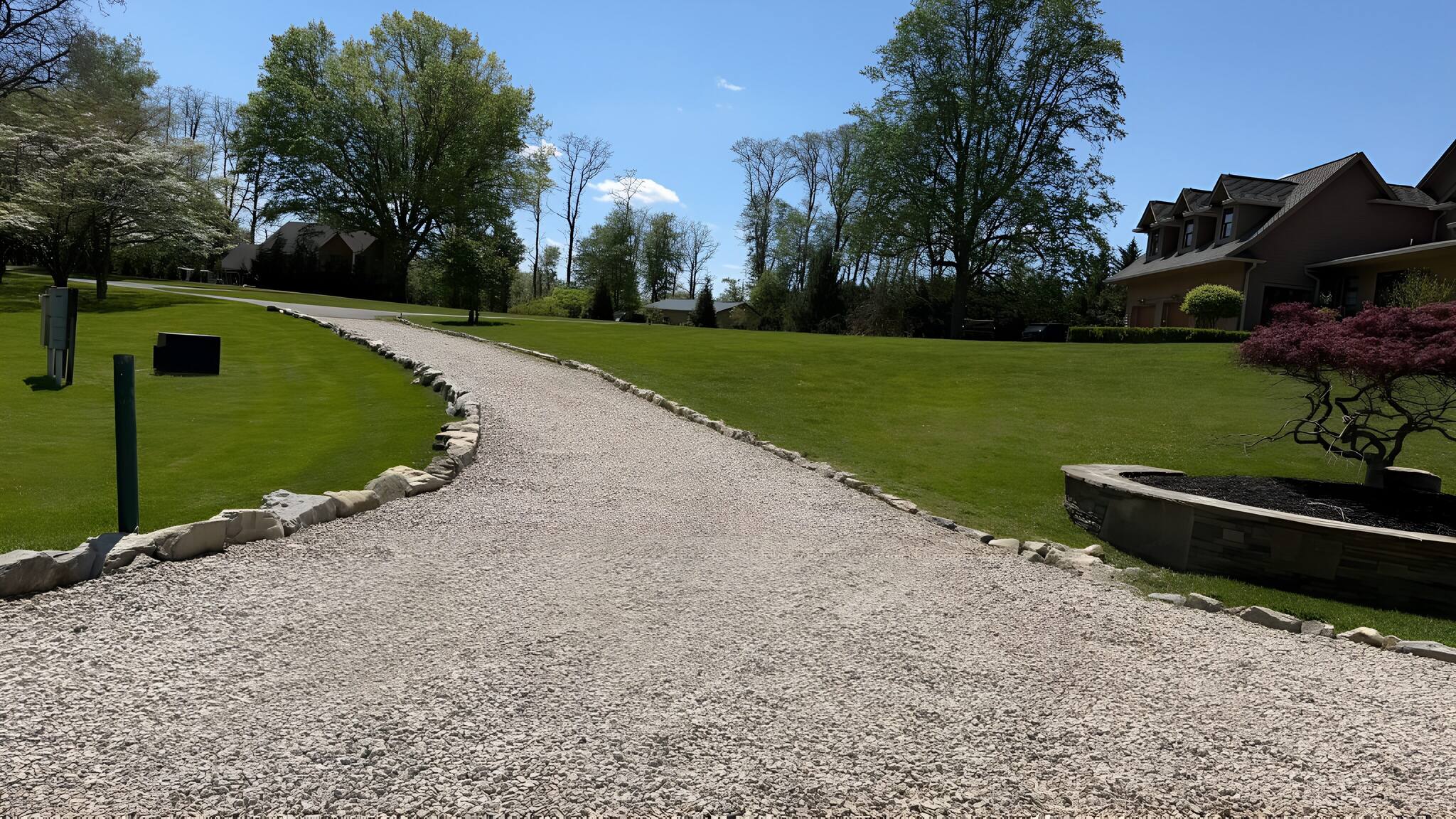 Grand driveway approach at 17 Windsor Estate — luxury private estate film location New Jersey