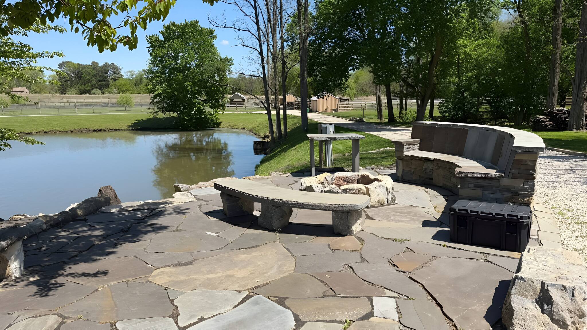 Stone fire pit terrace